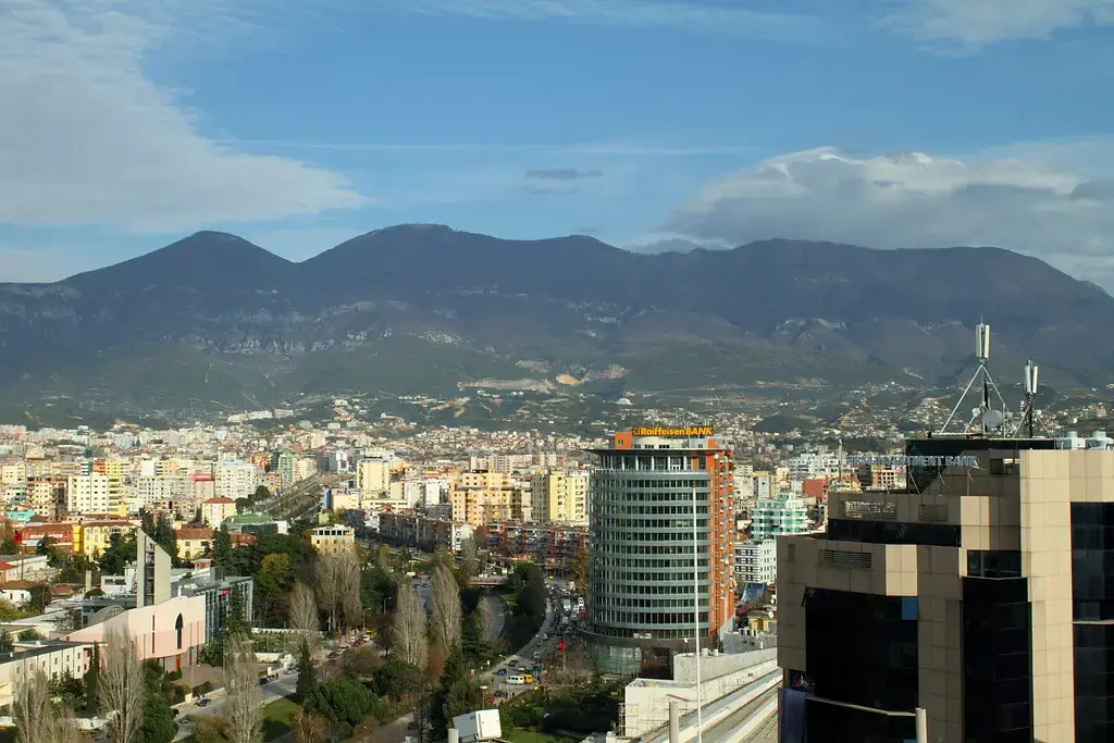 Tirana with mountains behind the city